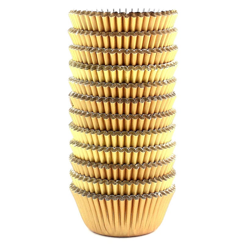 Eoonfirst Mini Foil Cupcake Liners Christmas Days Muffin Paper Baking Cups 300 Pcs (Gold) - Image 1
